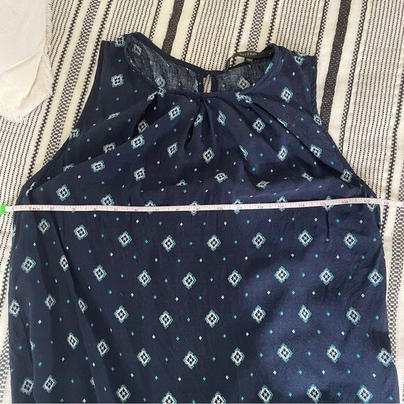 Fun 2 Fun Sleeveless Picnic Print Navy Blue Blouse Medium Coastal Cowgirl Boho - Picture 7 of 9
